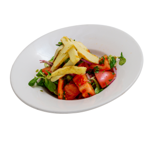 Tomato salad with baked halloumi cheese