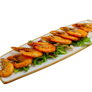 Crispy shrimps with lemon cream and tabbouleh salad